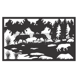 Forest Wolves Silhouette Panel Laser Cut File