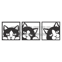 Three Cat Portrait Panels Laser Cut File, Ready to Cut