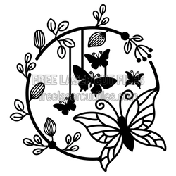 Butterfly Floral Circle Decorative Template for Laser Cut