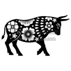 Floral Bull Silhouette Laser Cut File, Ready to Cut