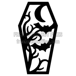 Halloween Coffin Clipart with Moon and Bats, Laser Ready