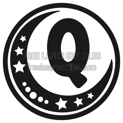 Moon Letter Q Key Ring Design, Laser Ready Alphabet Cut File