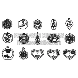Christmas Ornament Pendant Set, Ready to Cut Laser Files