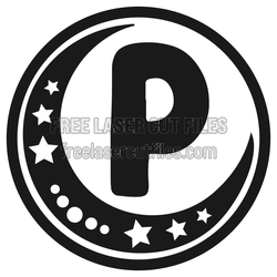Letter P Moon and Star Key Ring Laser Cut File