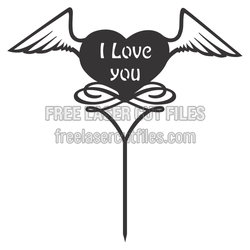 Winged Heart Cake Topper Laser Cut Design
