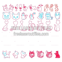 Cute Cat Motif Set for Laser Cutting, Ready to Cut