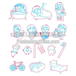 Cute Kids Daily Routine Laser Cut Figure Set, Ready to Cut