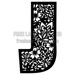 Floral Letter J Decorative Screen Panel, Laser Ready