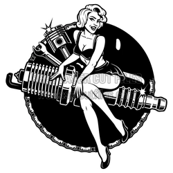 Pin-Up Girl on Spark Plug Garage Sign, Ready to Cut