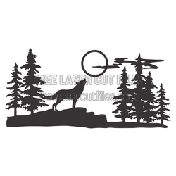 Wolf Forest Moon Scene Laser Cut File, Nature Decor