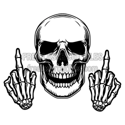 Skull with Middle Finger Skeleton Hands Laser Cut Design