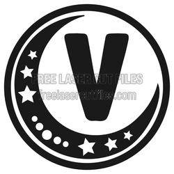 Decorative Moon Monogram Letter V Laser Cut File