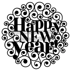 Happy New Year Sign with Swirl Frame, Laser Cut File