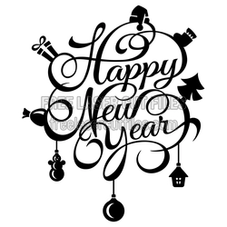 Happy New Year Script Ornament Laser Cut File