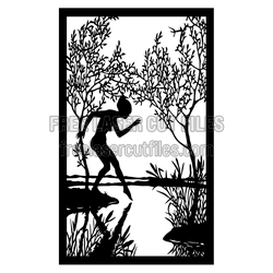 Layered Forest Silhouette Panel with Walking Figure