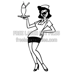 Retro Waitress Clipart Laser Cut File for CNC Projects