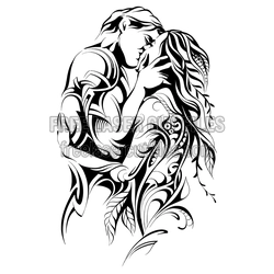 Kissing Couple Drawing Art Laser Cut File for Romance Decor