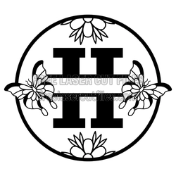 Split Monogram H with Butterfly Floral Laser Cut File