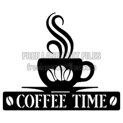 Coffee Time Cup Wall Sign Ready to Cut Laser File