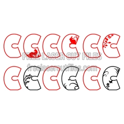 Decorative Split Letter C Laser Cut File Set, Ready to Cut