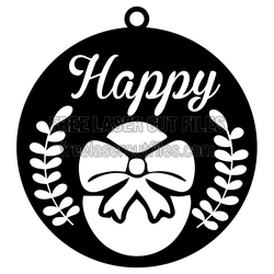 Happy Easter Egg Ornament with Bow, Ready to Cut