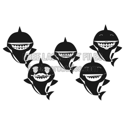 Cute Cartoon Shark Characters Laser Cut File Set