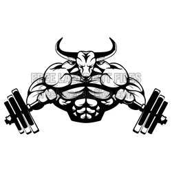 Muscular Bull Bodybuilding Workout Clipart Ready to Cut