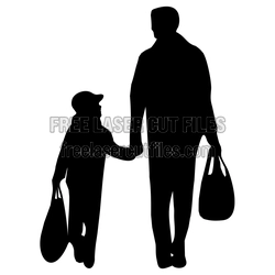Father and Son Shopping Silhouette Free Laser Cut File