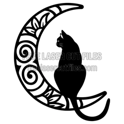 Cat on Crescent Moon Laser Cut File, Ready to Cut