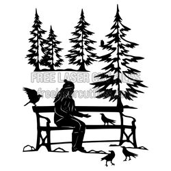 Winter Girl Bench Scene Laser Cut File, Ready to Cut