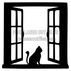 Cat at Open Window Laser Cut File, Ready to Cut Decor