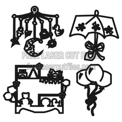 Baby Nursery Laser Cut Bundle with Mobile, Umbrella & Frame