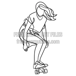 Skateboard Girl One-Line Art Laser Cut File