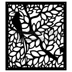 Decorative Bird on Branch Panel Screen Laser Cut File