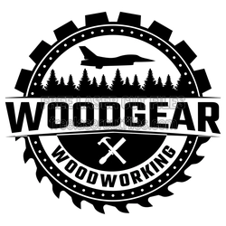 Woodworker Logo Design with Saw Blade and Jet Silhouette