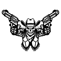 Cowboy Skull with Revolvers Laser Cut File, Western Design