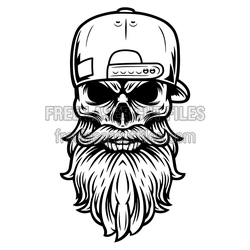 Bearded Skull in Cap Laser Cut File, Hipster Skull Design