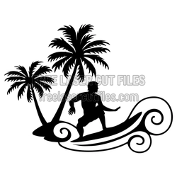 Surfer Silhouette with Palm Trees Laser Cut Decor