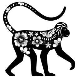 Floral Monkey Silhouette Clipart, Ready to Cut Design