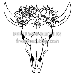 Boho Floral Cow Skull SVG, Western Laser Cut File