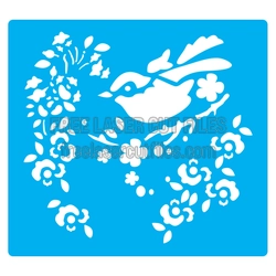 Bird and Floral Stencil Design for Laser Cutting