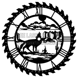 Wolf Scene Saw Blade Wall Clock Laser Cut File