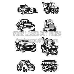 Kids Cartoon Car Characters Laser Cut Vector Set