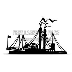 Vintage Steamboat Silhouette Laser Cut File, Retro Riverboat