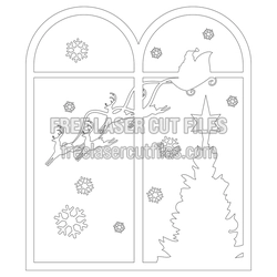 Christmas Window Scene with Sleigh and Tree, Laser Cut File