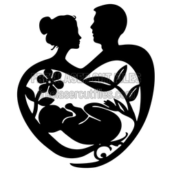 Family Love Heart Silhouette Wall Decor Laser Cut File