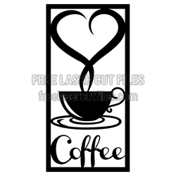 Coffee Cup Heart Wall Decor Laser Cut Template