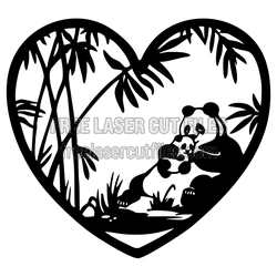 Heart Panda Scene SVG for Laser Cutting, Free DXF File