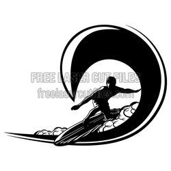 Surfer on Wave Surfboard Clipart Laser Cut Design