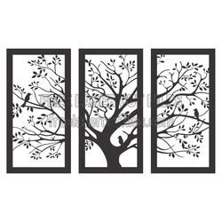 Tree and Bird Triptych Laser Cut Wall Art Panel